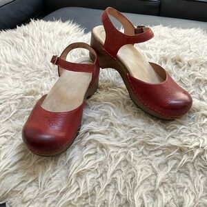 Dansko: Sam: Burnished Red-Milled. Mary Jane Clog.